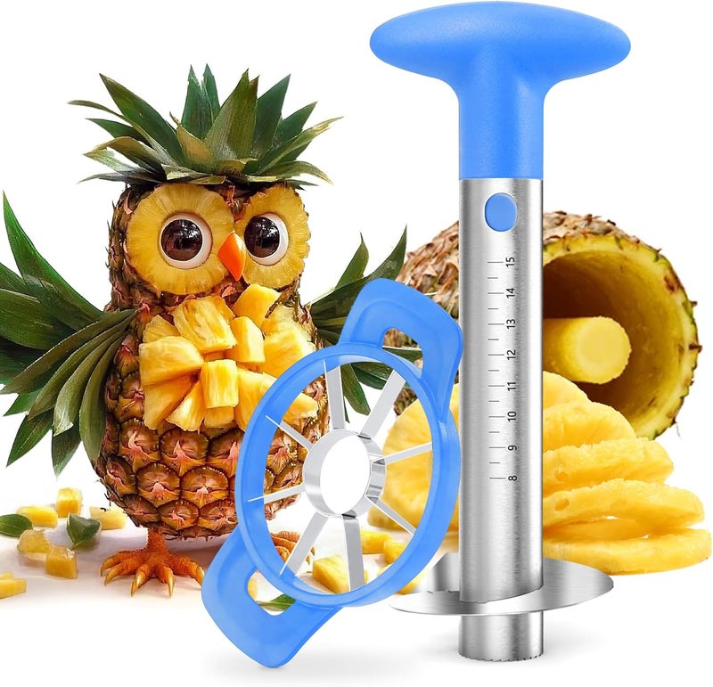 OOKUU Pineapple Corer Cutter, Stainless Steel Fruit Pineapple Peeler Slicer [Upgraded, Reinforced, Thicker Blade], Pineapple Core Remover with Measure Mark, for Diced Pineapple Ring (Blue) - Image 1